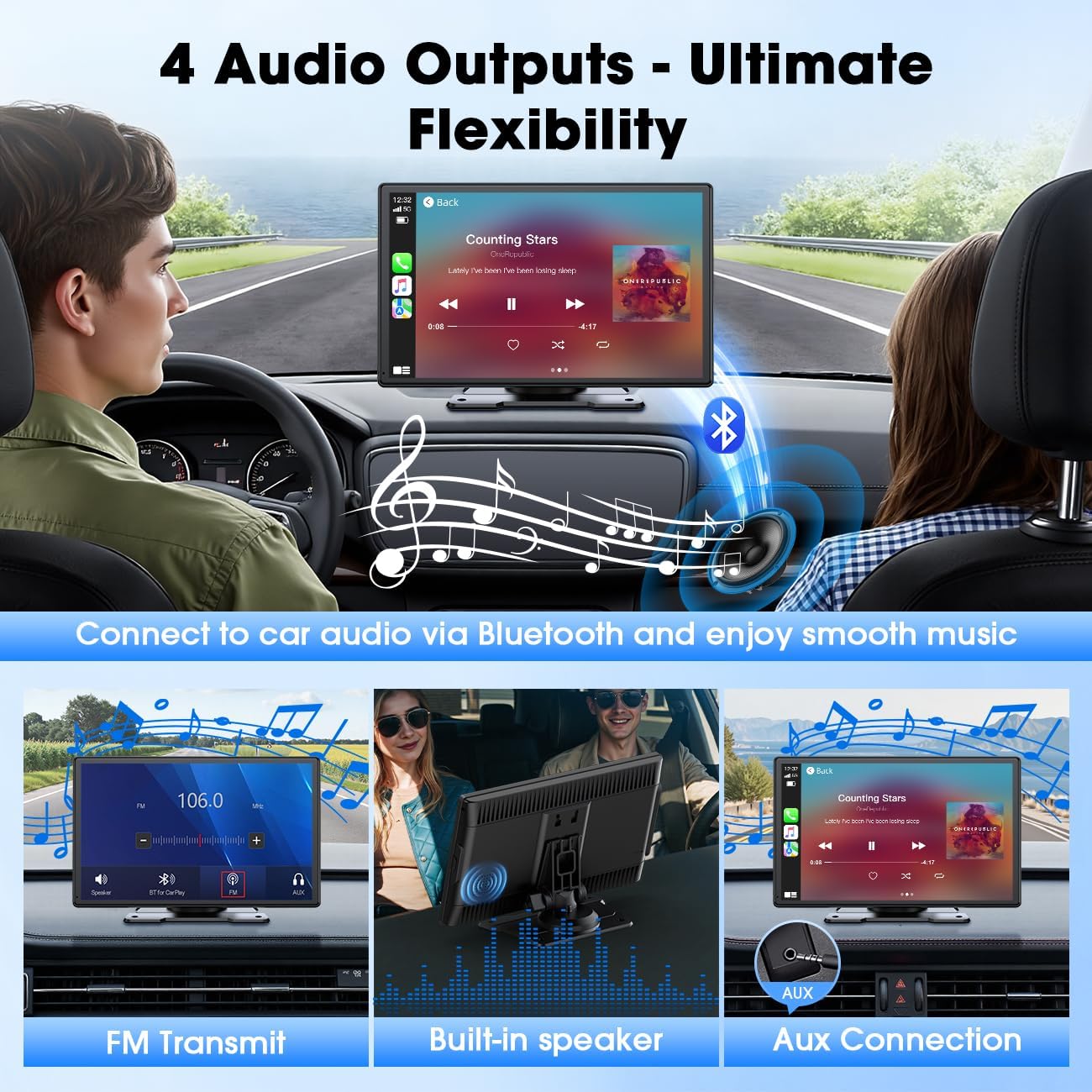 Carplay Screen for Car, 9'' Wireless CarPlay & Android Auto- Upgrade Portable Touchscreen with Bluetooth, Mirror Link, Voice Control, Hands-Free Calling,Plug & Play Car Play Screen