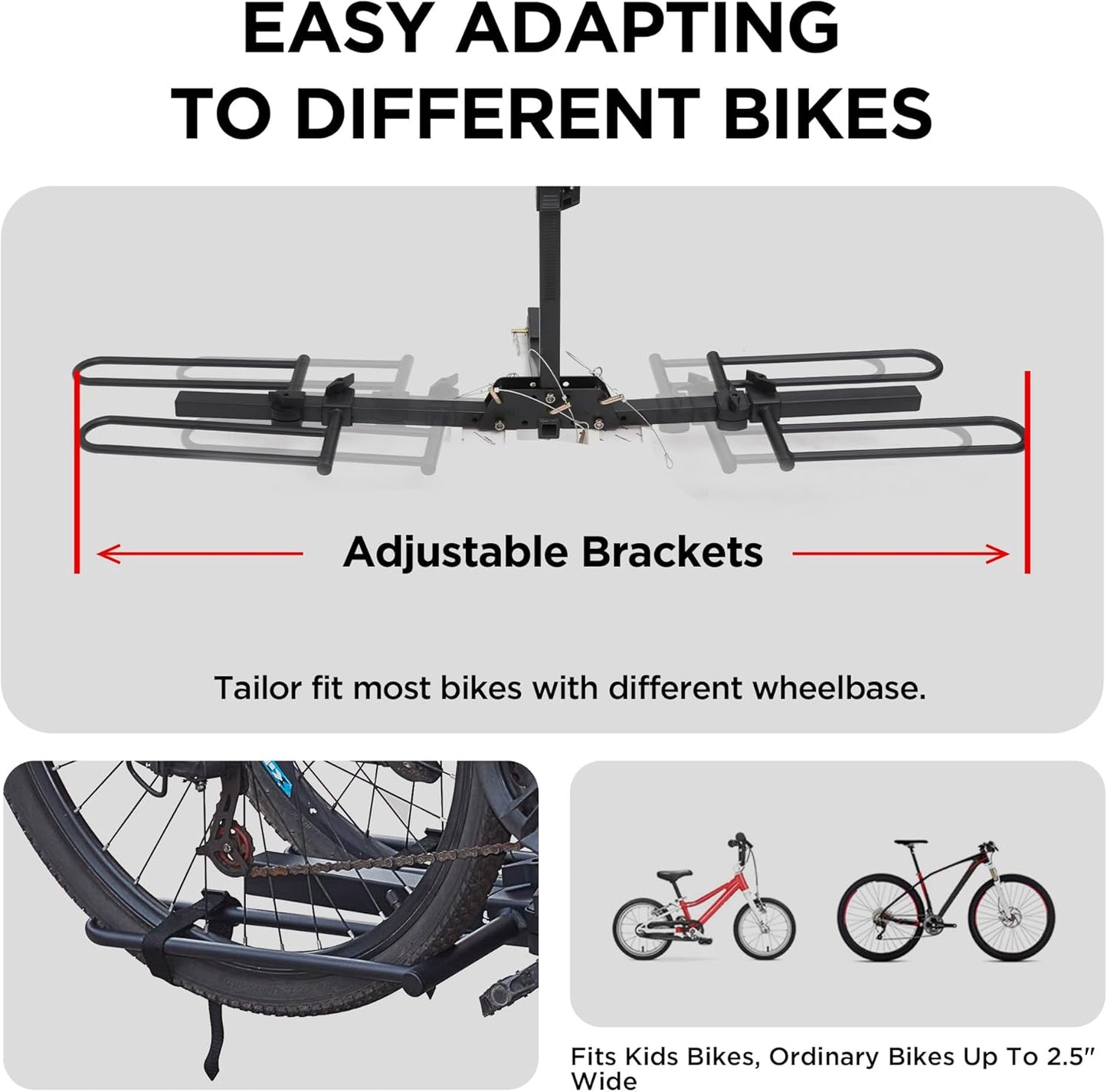 Young 2 Bike Rack Hitch Mount Foldable Platform Style, Bicycle Carrier for Cars SUVs Trucks Vans, 80 lbs. Capacity