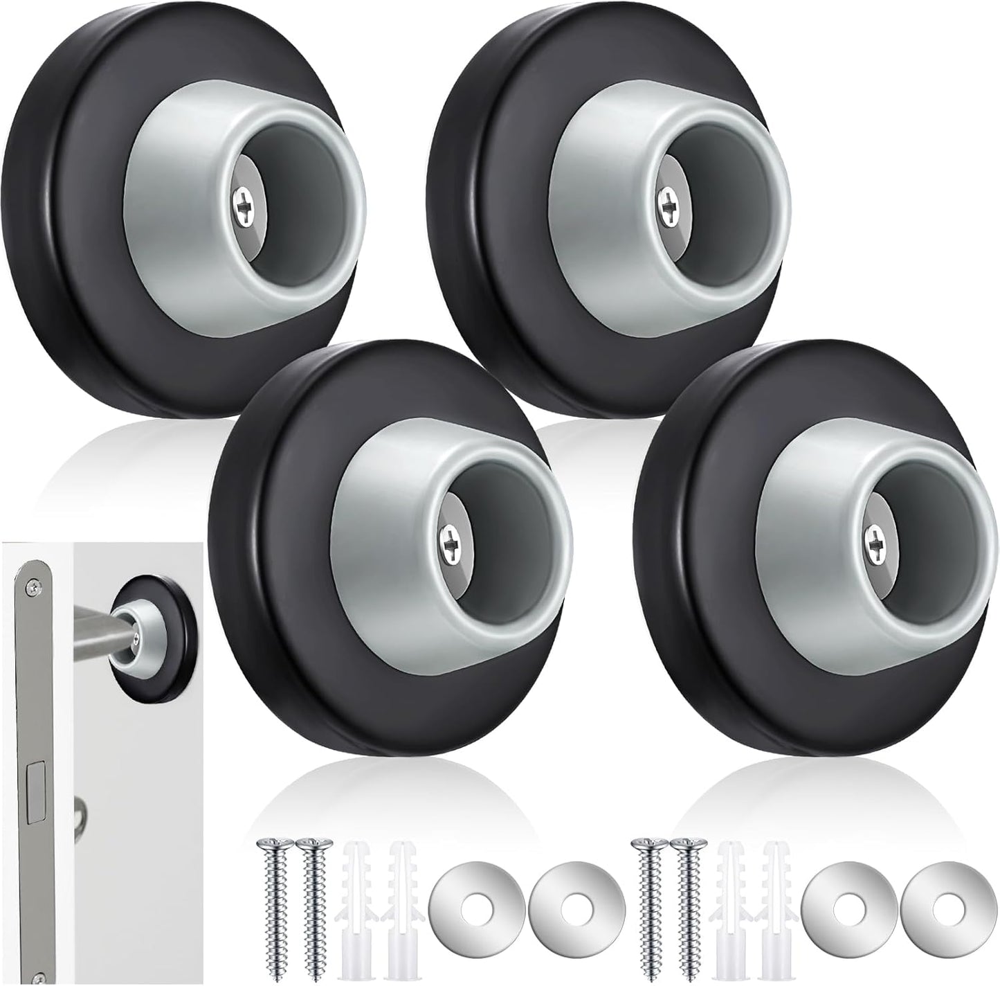 Blulu Concave Wall Door Stopper Door Bumper Stainless Steel Wall Protector Flush Bumper with Grey Rubber Concave Knob Cover Stopper(Black,4 Pieces)