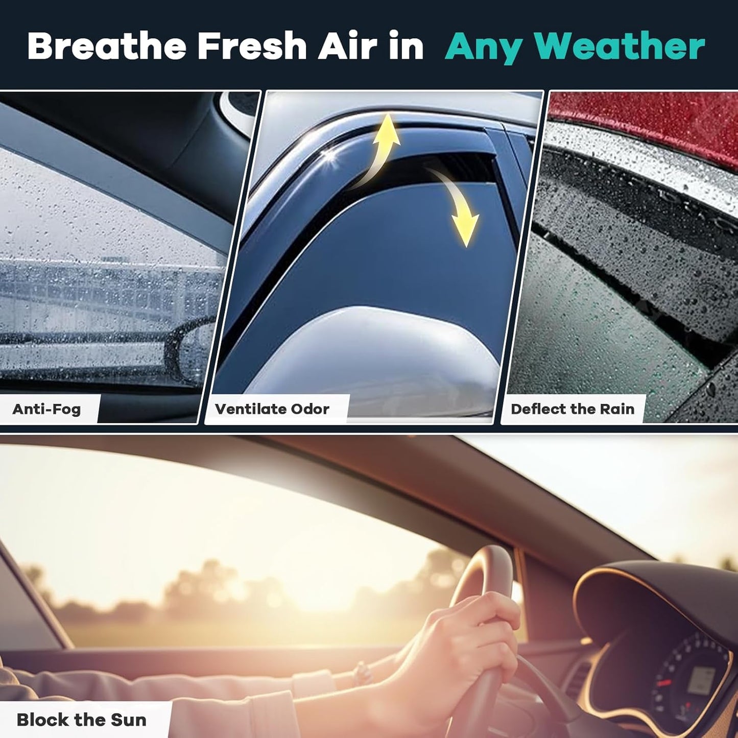 4PCS in Channel Rain Guards Fit for 2022 2023 2024 2025 Toyota Tundra Crew Max, Durable Side Wind Deflectors, Vent Window Visors Shades Shield