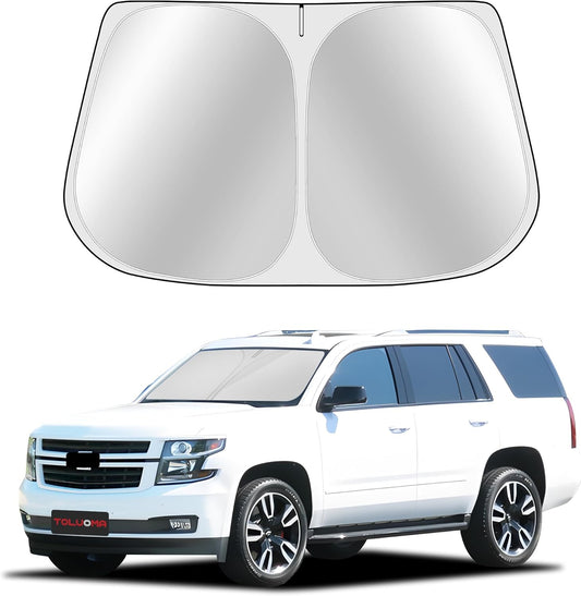 Custom Fit Windshield Sun Shade for Tahoe 2015-2020 - Full Coverage, 210T Reflective Fabric, Double-Layer Design - Blocks 99% UV Rays, Keeps Car Cool, Easy to Install and Store