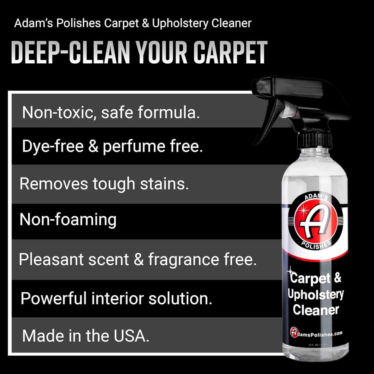 Adam's Polishes Carpet & Upholstery Cleaner - Powerful Car Carpet Cleaner for Auto Detailing, Fabric Interior Solution, Stain Remover Spray for Seat, Floor Mats (128 fl. oz (Gallon))