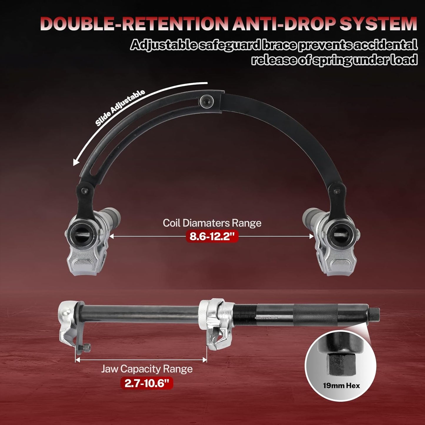 BILITOOLS 2-Piece Coil Spring Compressor Tool Heavy Duty Macpherson Strut Spring Compression Set with Safety Jaws and Holder, Max Load.2645LB