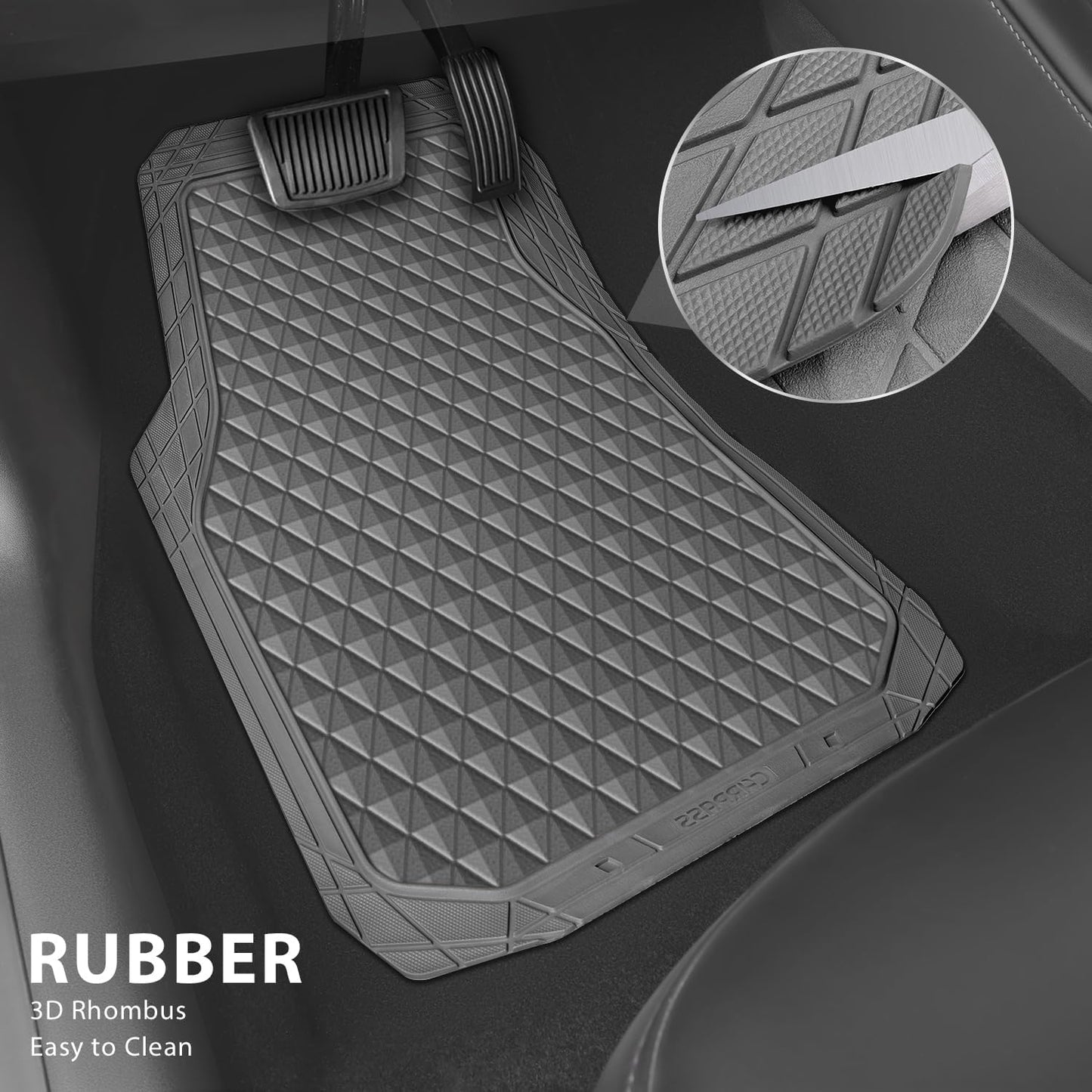 CAR PASS Gray Rubber Car Floor Mats & Cargo Liners, Durable Anti-Slip 3D Rhombus Waterproof Automotive Pad Trim Fit Liner All-Weather Trunk Mats Full Set Universal Fit Auto Van Sedan SUV Truck Gray