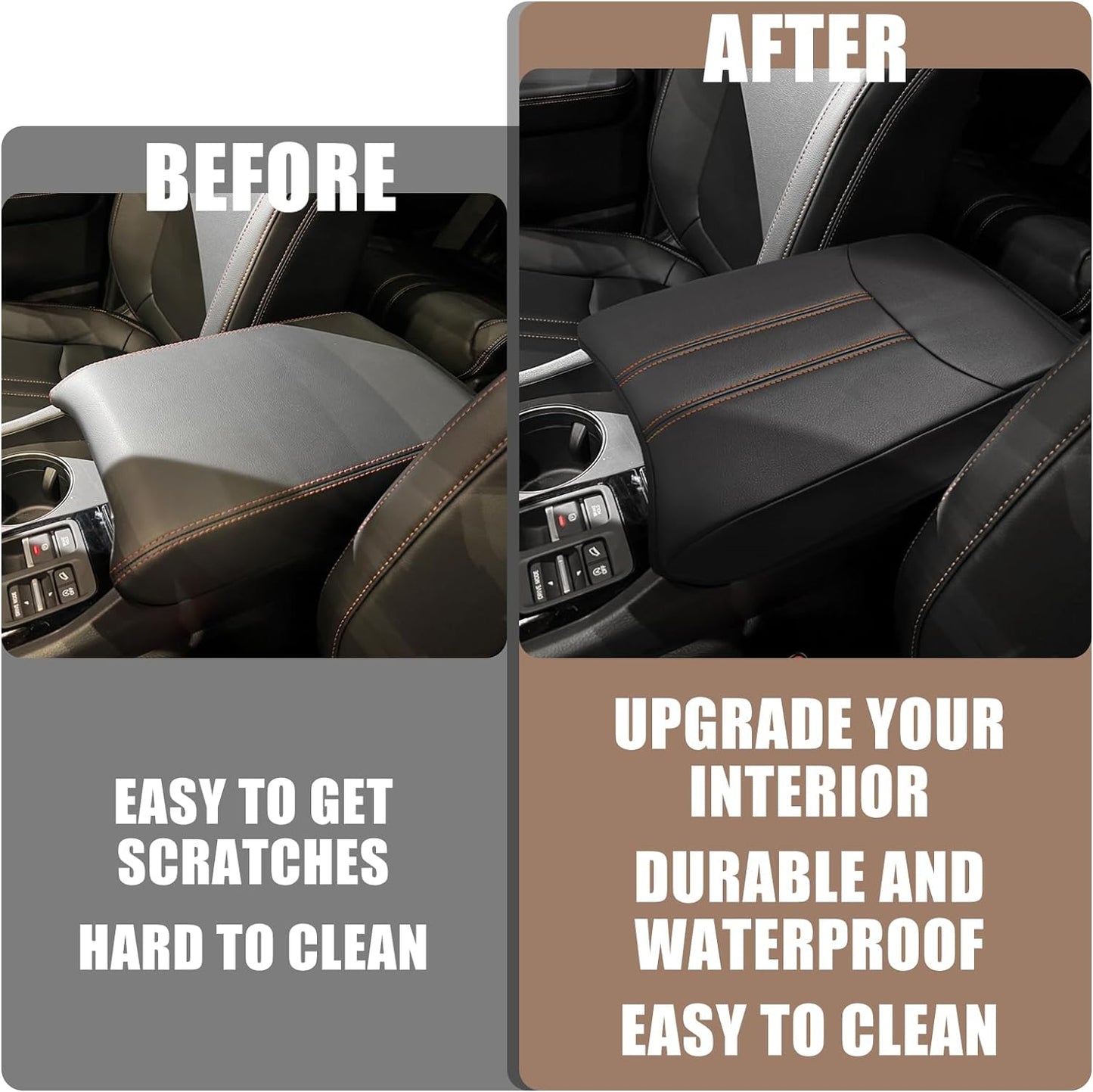 Muslogy Center Console Cover Compatible with Honda Pilot 2023 2024 2025, 2024-2026 Ridgeline/Passport Accessories Armrest Pad Lid Cushion Console Protector Vegan Leather Extra Soft(Black/Orange Trim)