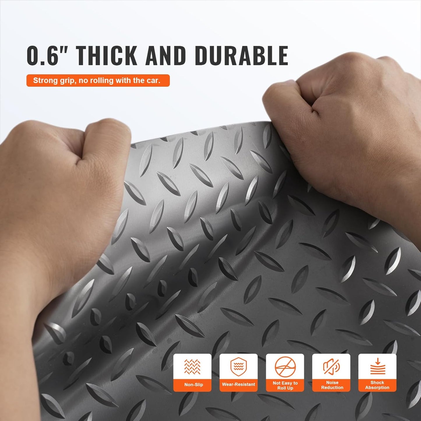 VEVOR Garage Floor Mat, 19 x 4.9 FT PVC Garage Flooring Roll, Non-Slip Diamond Texture, 93.65 sq.ft Covering Space, Garage Mats for Under Cars, for Gyms Boats Car Trailer, Gray