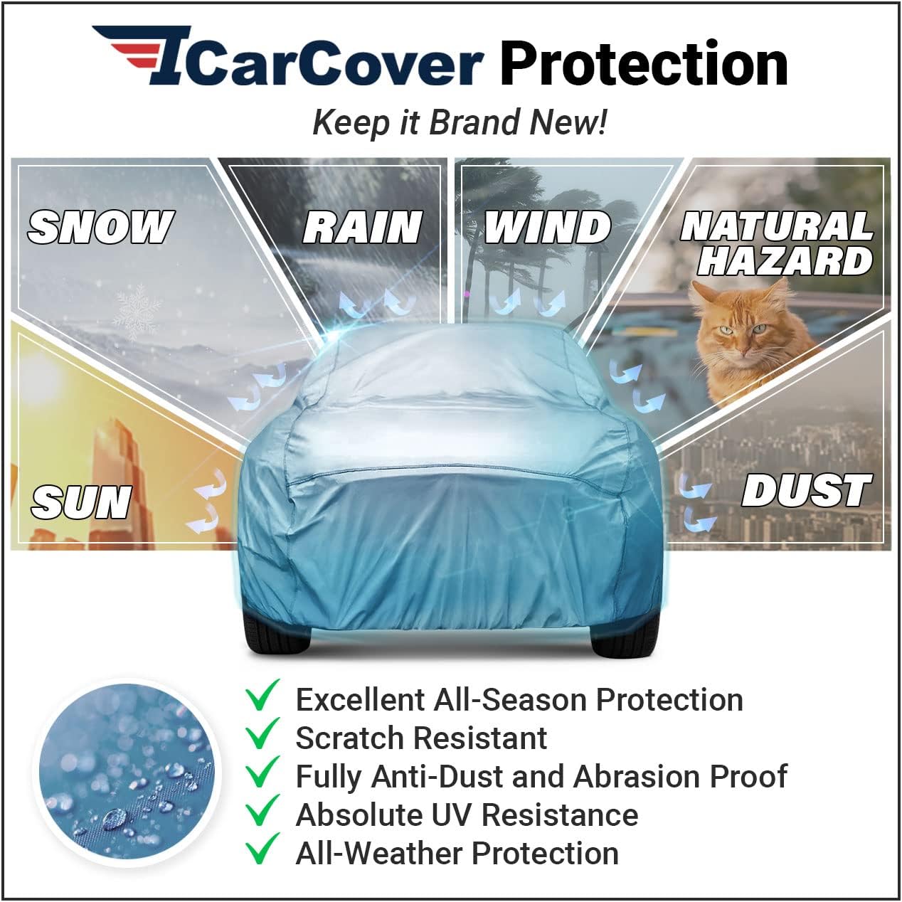 iCarCover Premium Car Cover for 1984-1991 Pontiac 6000 Wagon Heavy Duty Waterproof All-Weather Automobiles Custom Fit Indoor Outdoor UV Snow Protection Covers with Straps and Bag