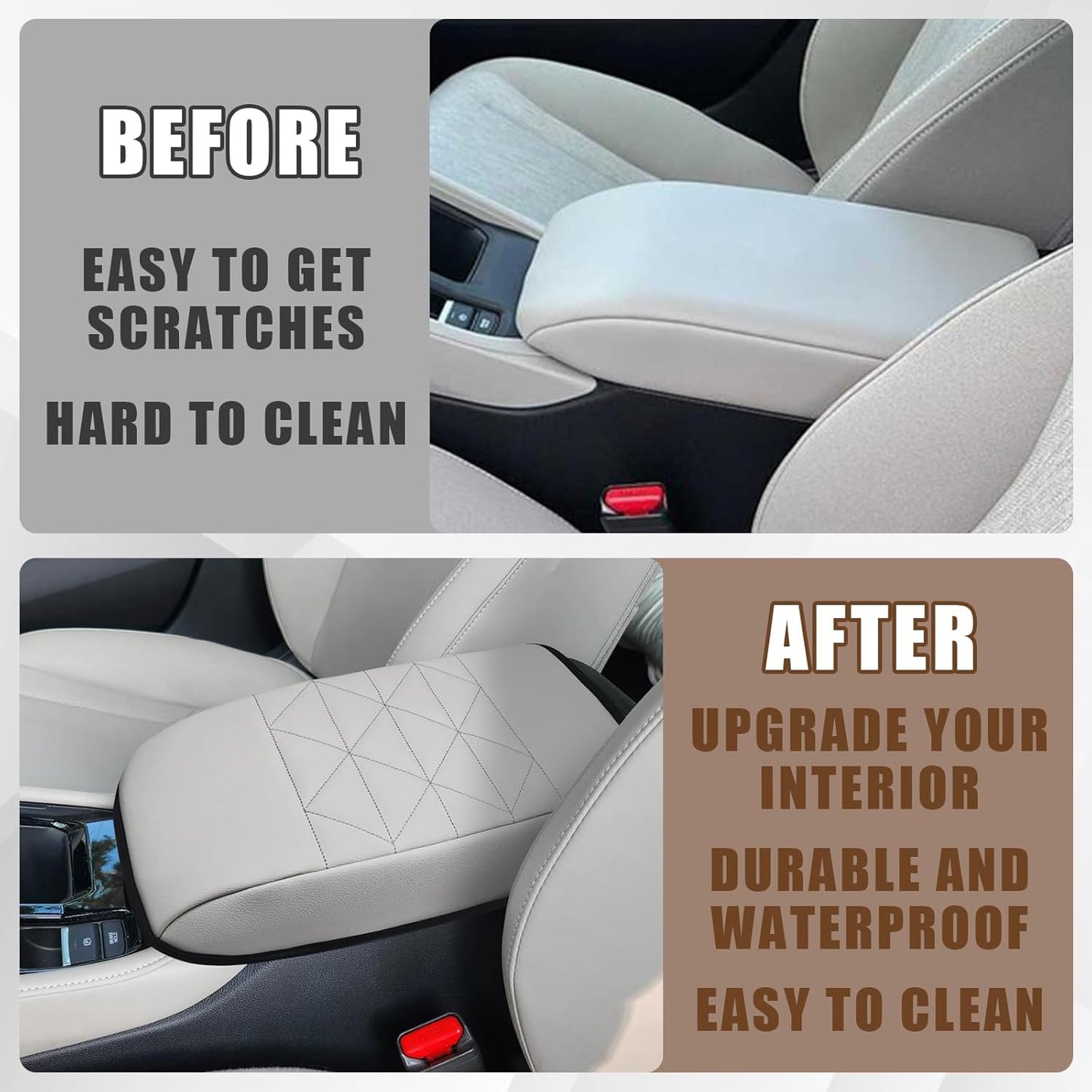 Muslogy for Accord 2025 2024 2023 Center Console Cover Armrest Pad Vegan Leather Extra Soft Armrest Lid Protector Compatible with Honda Accord LX EX Sport Hybrid EX-L Sport-L Touring (V2 White)