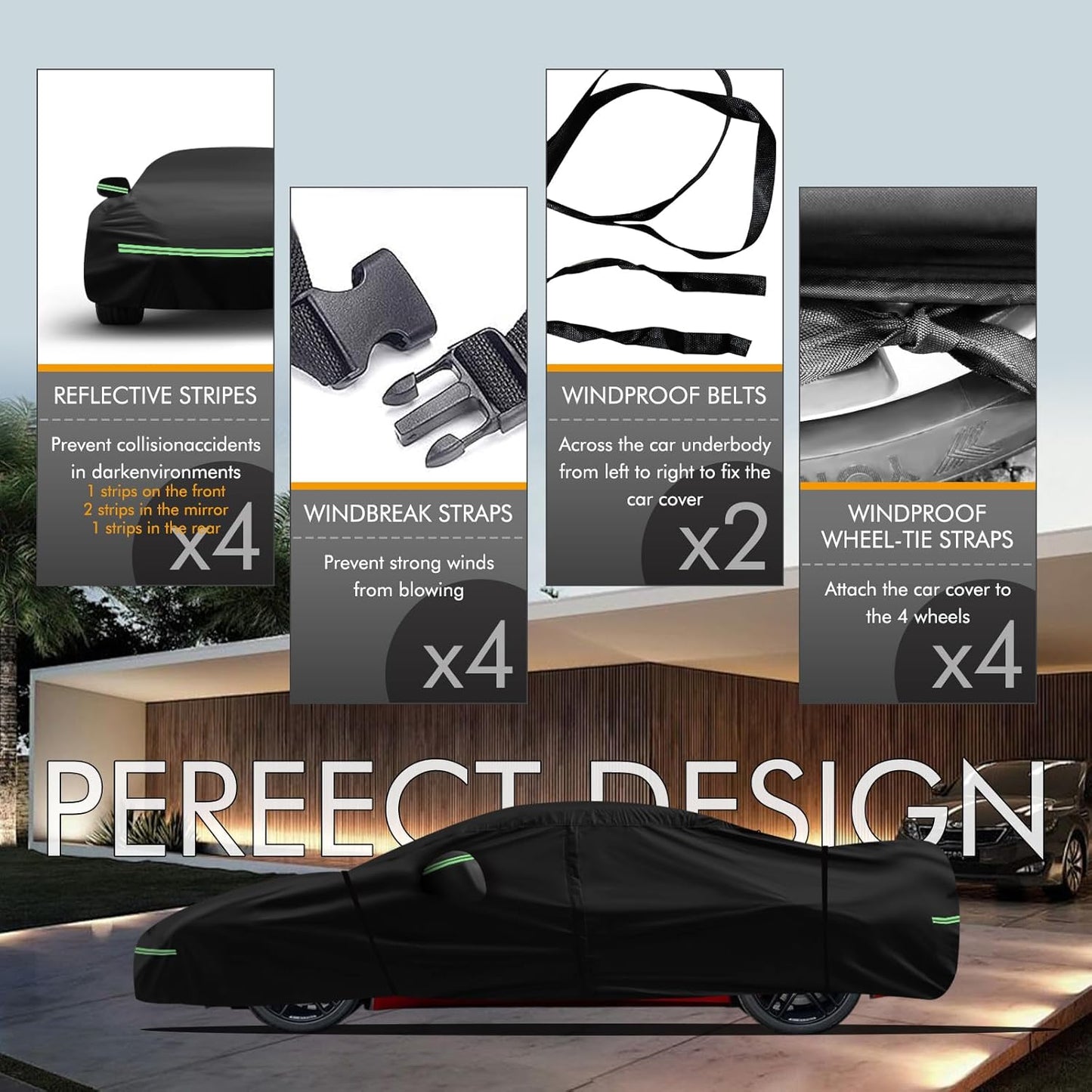 for Corvette 2005-2013 C6 Car Cover 210D Outdoor Waterproof UV Protection, with Cotton Layer, Zipper Door, Reflective Strip, Storage Bag, for Chevy C6