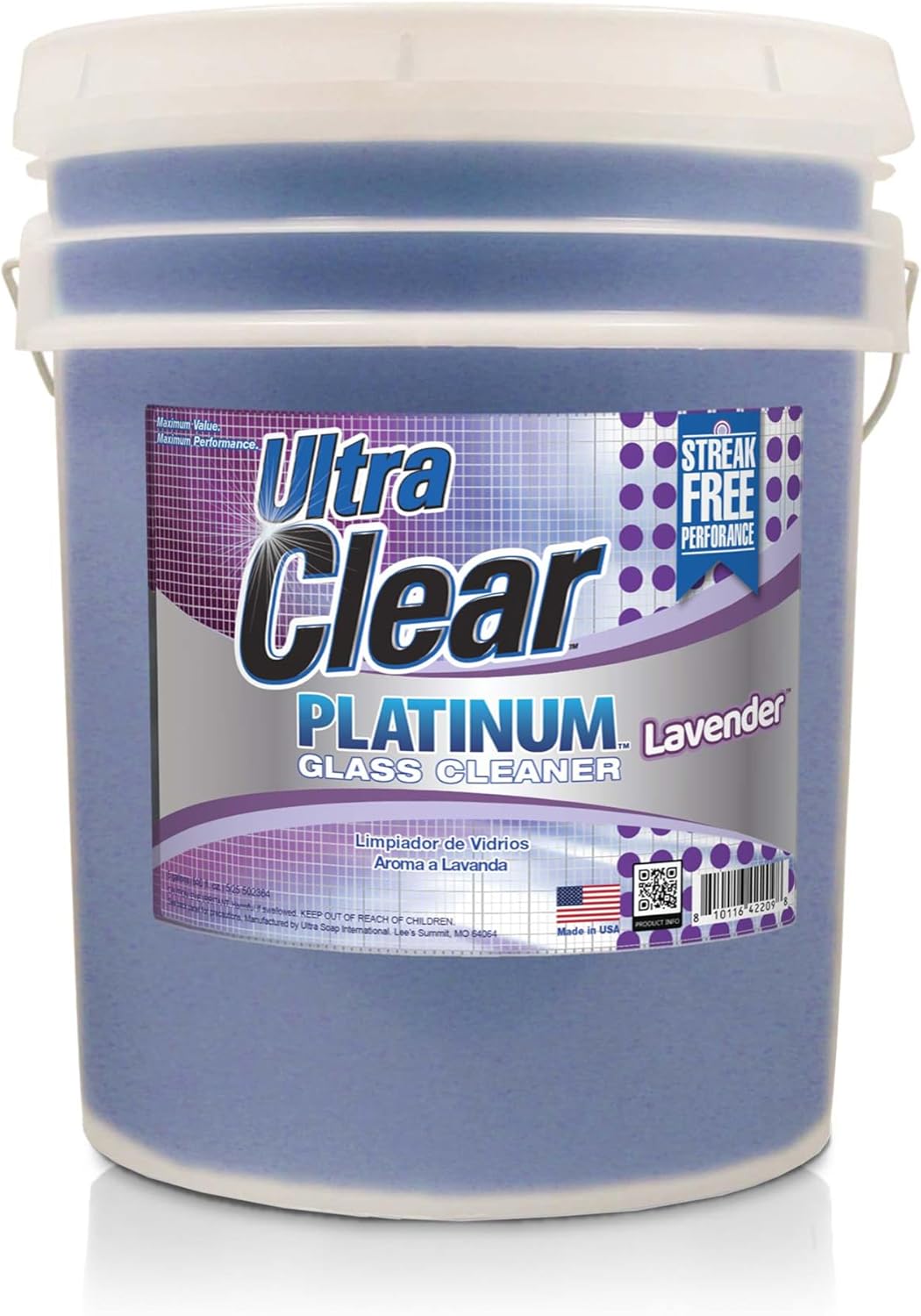 Ultra Clear Platinum Glass Cleaner, Crystal Clear Streak-Free Shine Polished Finish, for Commercial and Residential Use Lavender Fresh, 5 Gallons