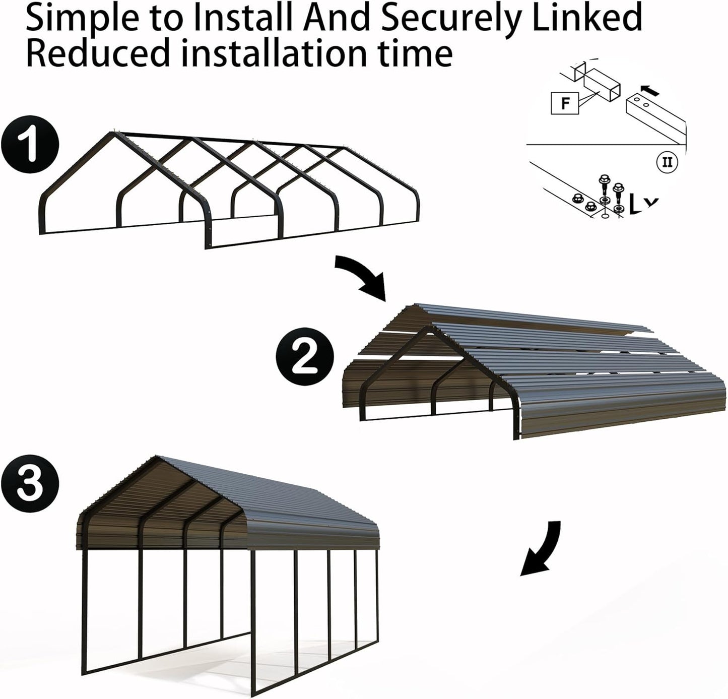 Heavy Duty Metal Carport 10x20 ft Galvanized Steel Carport Shelter for 2 Car - Extra Large Canopy for Dual Vehicle, RV & Boat Storage All Weather Protection Garage Party Tent (10 x 20 FT)