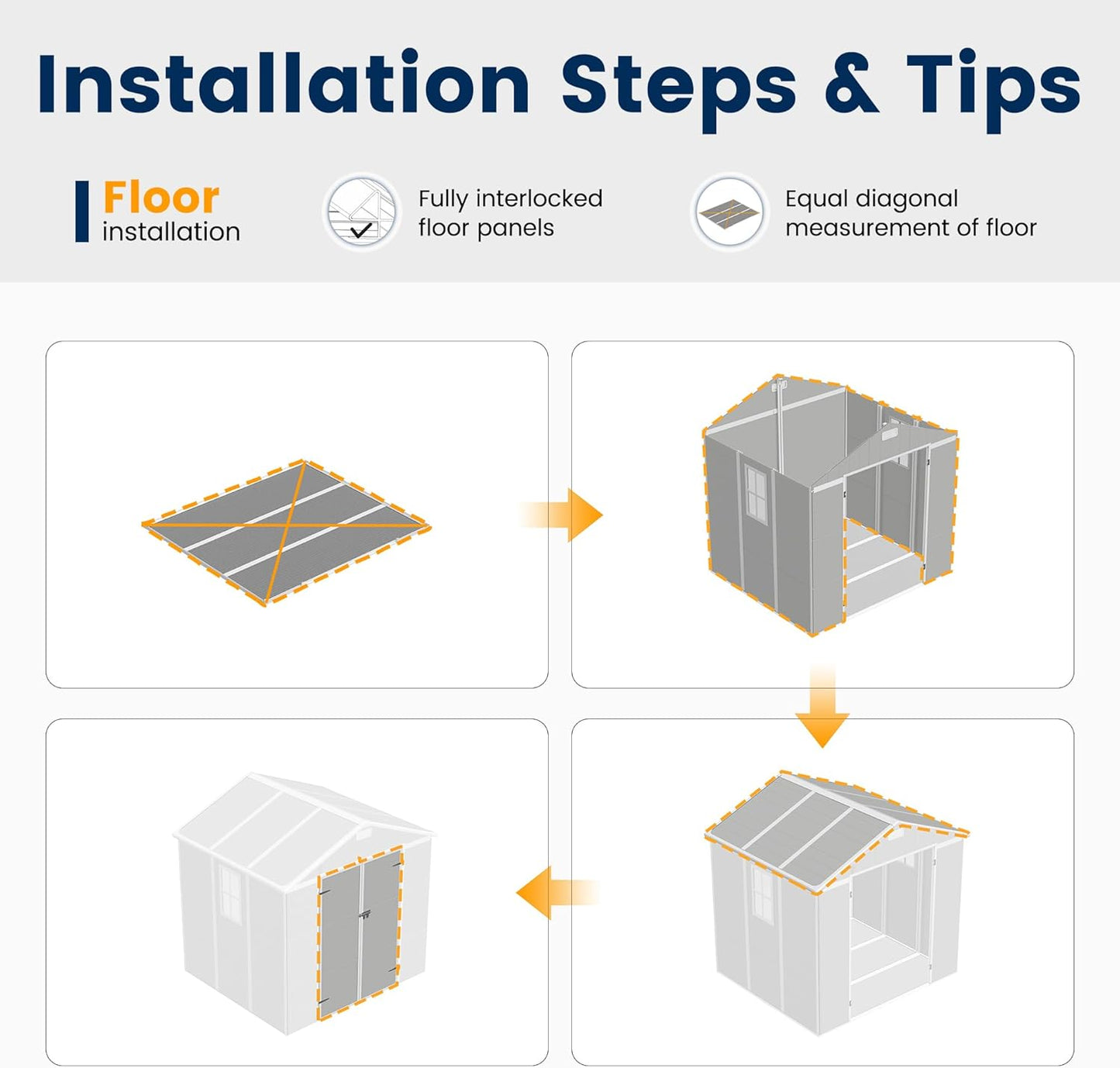 UDPATIO Resin Storage Shed 8 x 6 FT, Outdoor Garden Sheds with Floor Plastic Patio Outdoor Storage Shed with Lockable Door, Gray White
