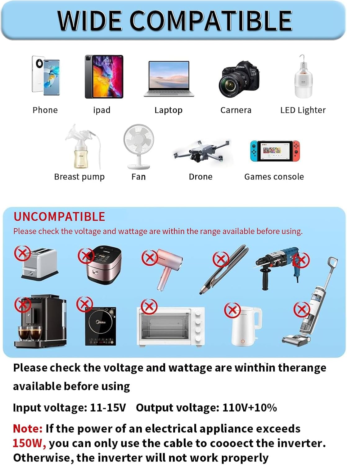 Power Inverter 700W/1500W (Peak) Dual AC Outlets and USB Charging Port DC 12V to 110V AC Car Converter Inverter for Home Car RV Truck Camping