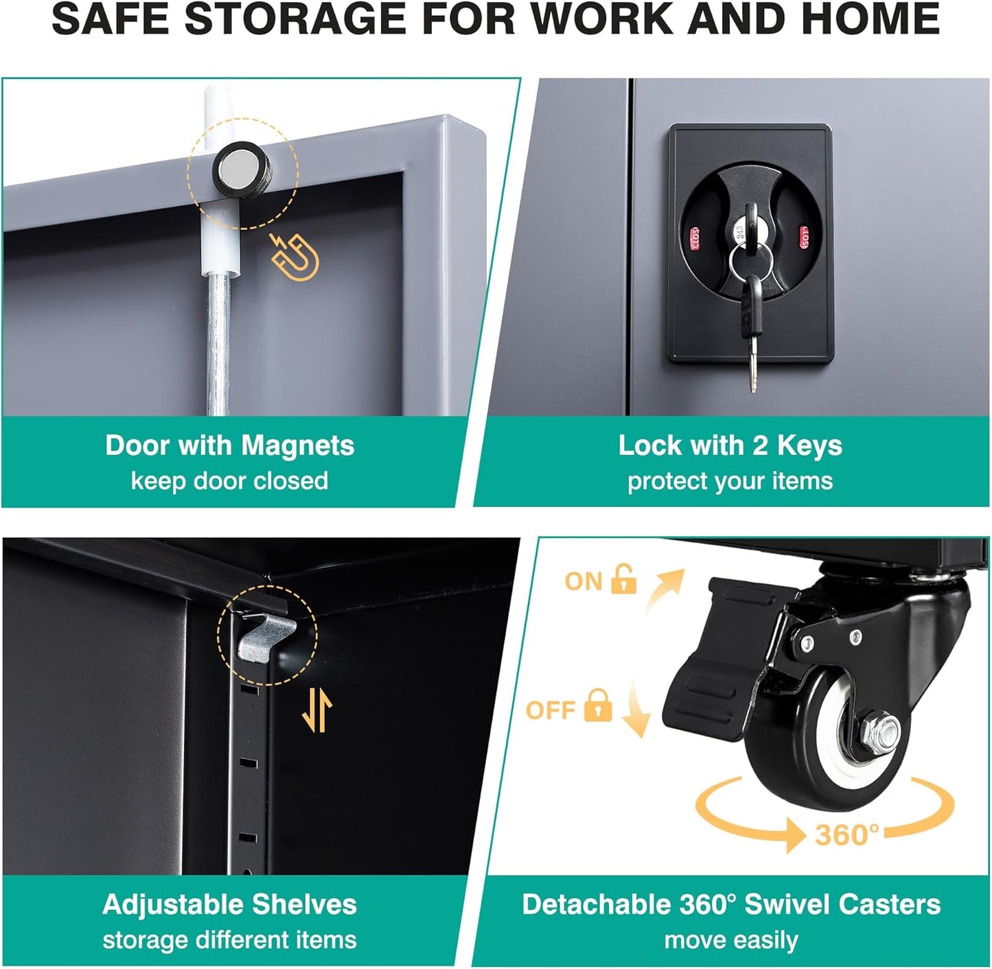 75" Tall Metal Storage Cabinet with Wheels,Rolling Garage Storage Cabinet with Lock,Gray Metal Cabinets with Wheels and Shelves,Tall Tool Cabinets on Wheel for Garage,Home,Office,Shop