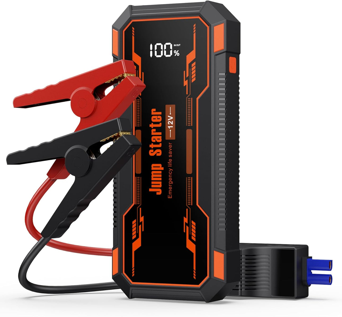 Car Jump Starter 6000A Car Battery Jump Starter Portable,12V Battery Jumper Starter Portable(10.0L Gas/8.0L Diesel),LCD Display Jump Box Jump Starter Battery Pack with Jumper Cable&Flashlight-Orange