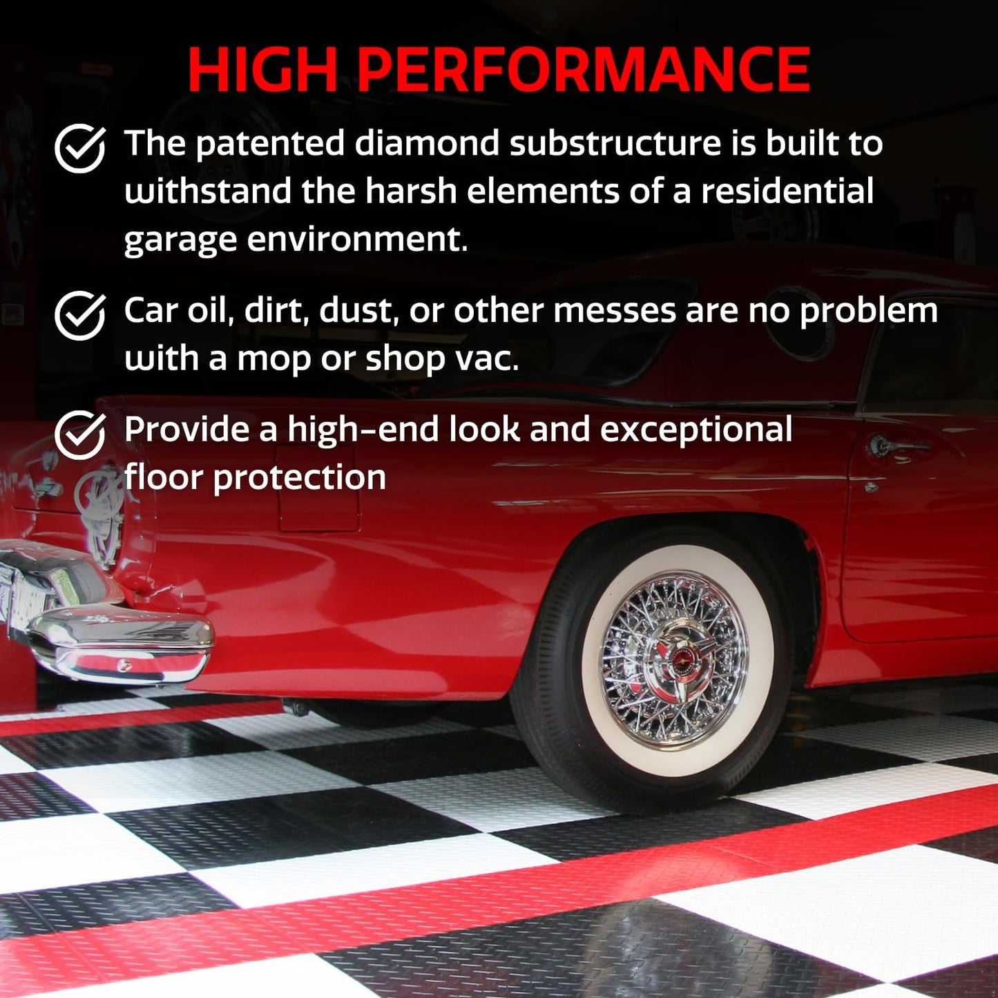 Big Floors RaceDeck Diamond Plate Design, Durable Interlocking Modular Garage Flooring Tile (Graphite, 48 Pack of 12 x 12" Tiles)