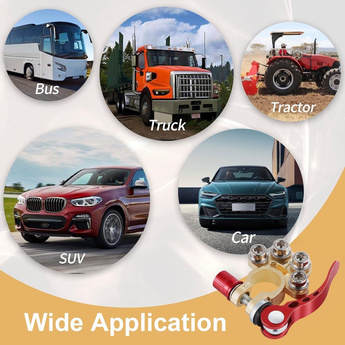 SINGARO Car Battery Terminal Connector, 4 Way Positive and Negative Pole Quick Release Terminal Clip, Applicable to SAE/JIS A Type Terminal Post, Compatible with Cars, Trucks and More（Gold-B）