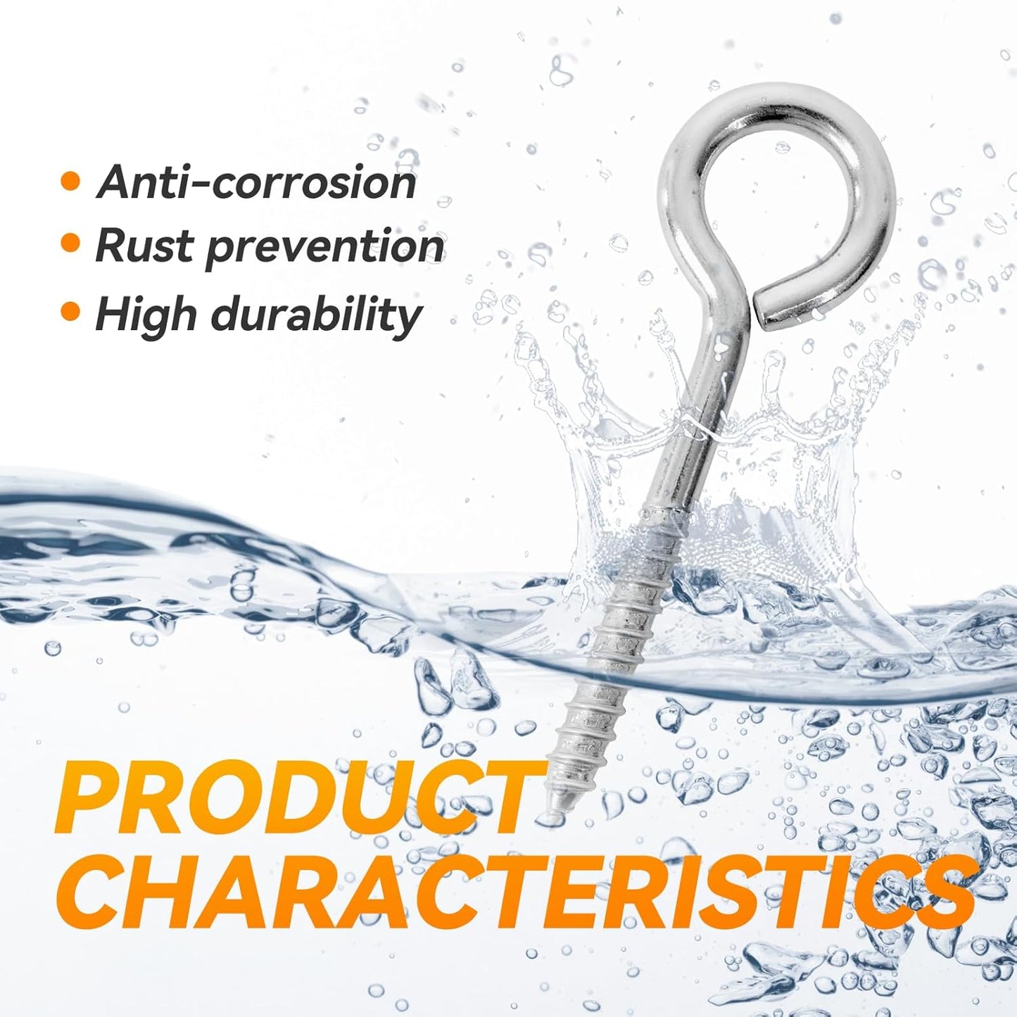 4Pcs 6 Inch Heavy Duty Screw Eyes Hooks, 304 Stainless Steel Self Tapping Eyelet Screw Eye Bolts,800LBS Breaking Strength, Screw in Eye Hooks for Wood Securing Cables Wire. (4, M10-6 Inch)