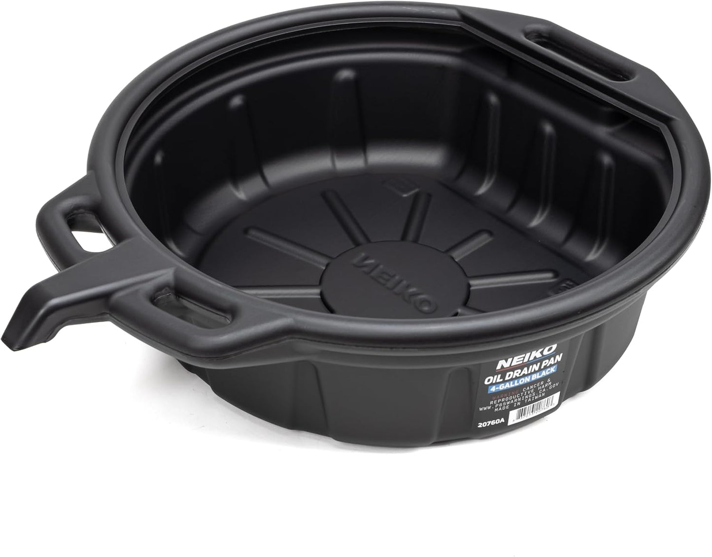 NEIKO 20760A Large Oil Drain Pan, 4 Gallon (16L) Capacity, Black Plastic Anti Splash Oil Pan, Motor Oil Drip Catcher Pan, Non Spill Pour Spout, Oil Catch Pan for Changing Oil, Oil Drain Container