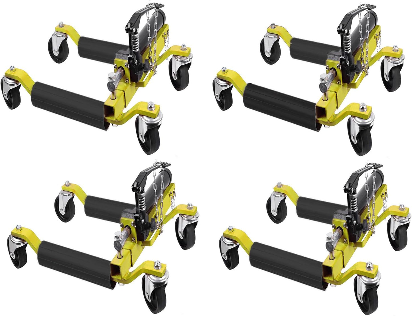 4 Pcs Car Wheel Dolly with Hydraulic Tire Jack, 1500LBS Capacity Trailer Dolly for Vehicle Positioning for Truck RV Trailer, Yellow