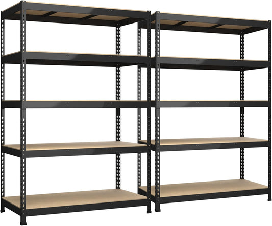 2 Packs 48" W x 24" D x 72" H Adjustable Garage Storage Shelves - 5-Shelf Heavy Duty Shelving Unit, Metal Utility Storage Organizer Racks for Warehouse Pantry Closet Kitchen, Black