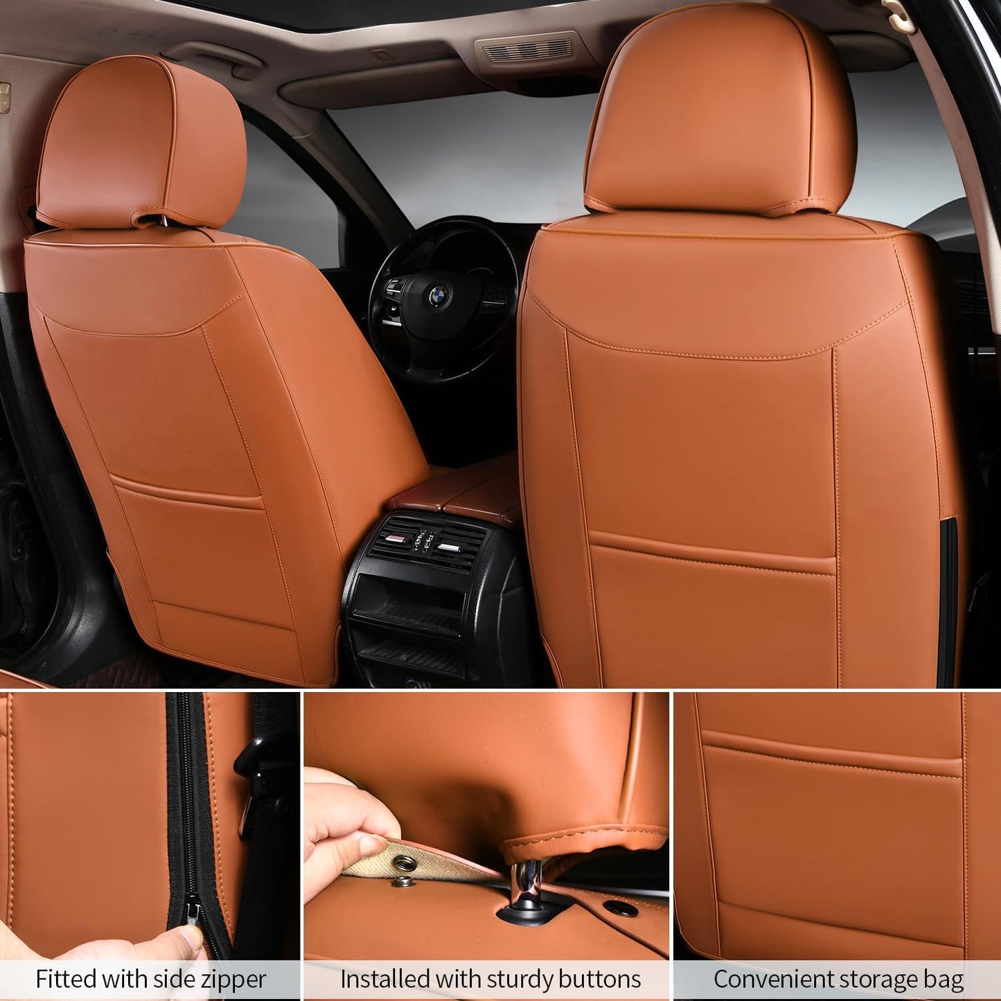 2 Packs Car Seat Covers Leather Car Seat Covers Universal Seat Covers for Car, SUV,Truck (Brown)