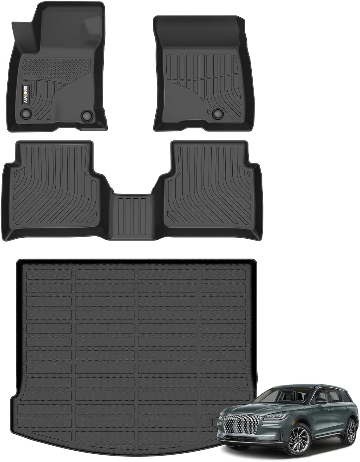 GINOWY-Floor Mats & Cargo Liner for Lincoln Corsair 2020-2024 2025 (Not for Plug-in Hybrid), TPE All Weather Corsair Car Floor Mats, Non-Slip Trunk Mat Corsair Floor Liners Accessories Black