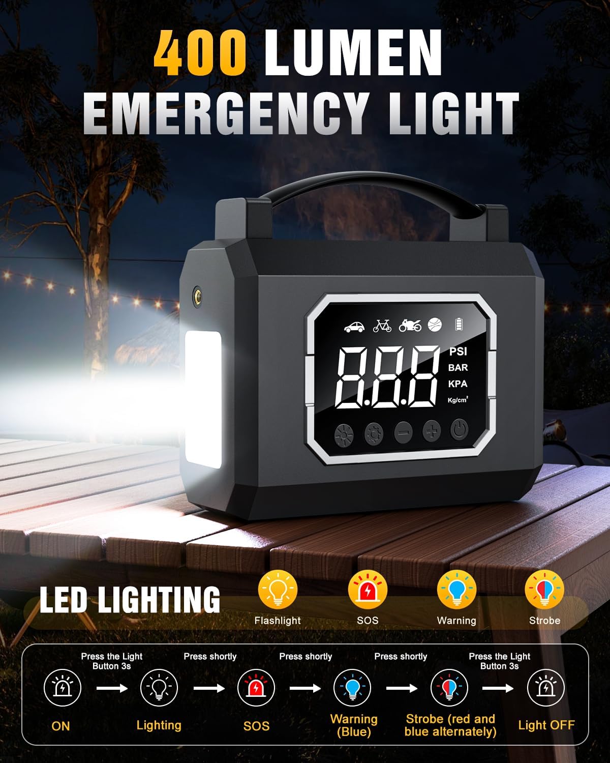 Jump Starter 3000A, Car Battery Jumper Starter Portable (All Gas 10L Diesel Engine) with 65W Quick Charger, 12V Portable Jump Box with 4 Modes Flashlight and Jumper Cable (Black)