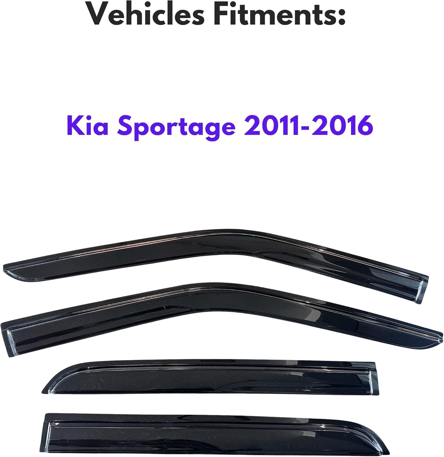 KPY Window Visor Compatible with Kia Sportage 2011-2016, 4PC Rain Guard Side Window Vent Deflectors Tape-On Mugen Style, 2011 2012 2013 2014 2015 2016