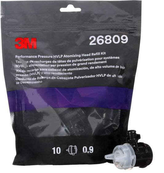3M Performance Pressure HVLP Atomizing Head Refill Kit 26809, White, 0.9, 10 Pack, 5 Packs/Case