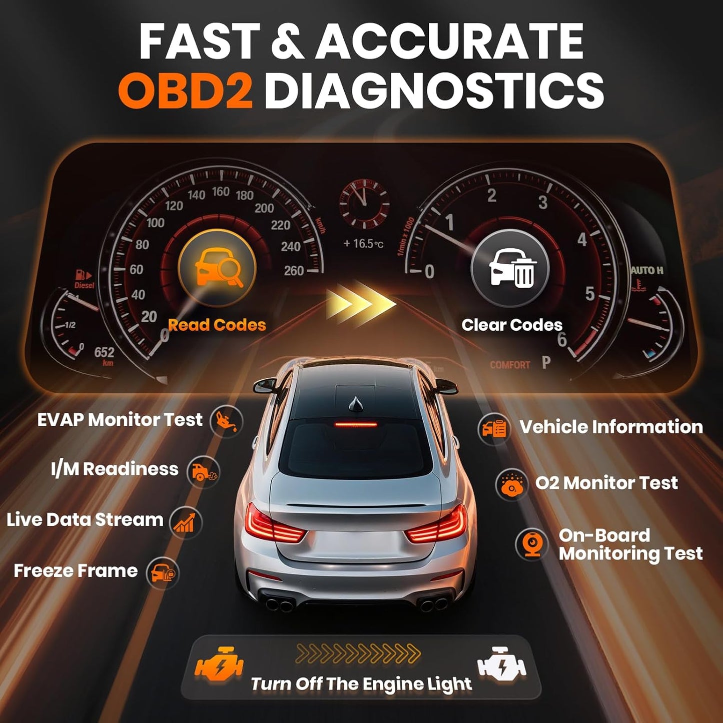 ANCEL AD410 PRO OBD2 Scanner and Battery Tester,2-in-1 Car Diagnostic Tool,Check Engine Light,EVAP Test,Live Data,6V/12V Battery Analyzer with Cranking & Charging System Test for Car Motorcycle