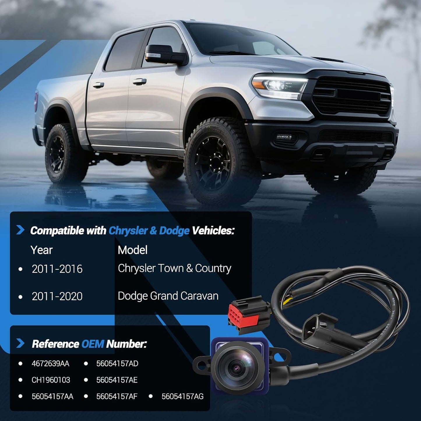 56054157AA Rear View Backup Camera Compatible with 2011-2016 Chrysler Town & Country 2011-2020 Dodge Grand Caravan HD Color Night Vision Waterproof Backup Camera 4672639AA CH1960103