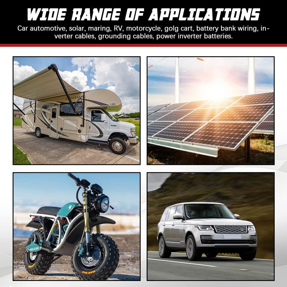 4 AWG Battery Cable 2FT 4 Gauge Pure Copper Battery Inverter Cables with 3/8 in Lugs Both Ends Power Inverter Wire Set for Automotive Solar Power Inverter Marine Boat RV Car Motorcycle (2FT)