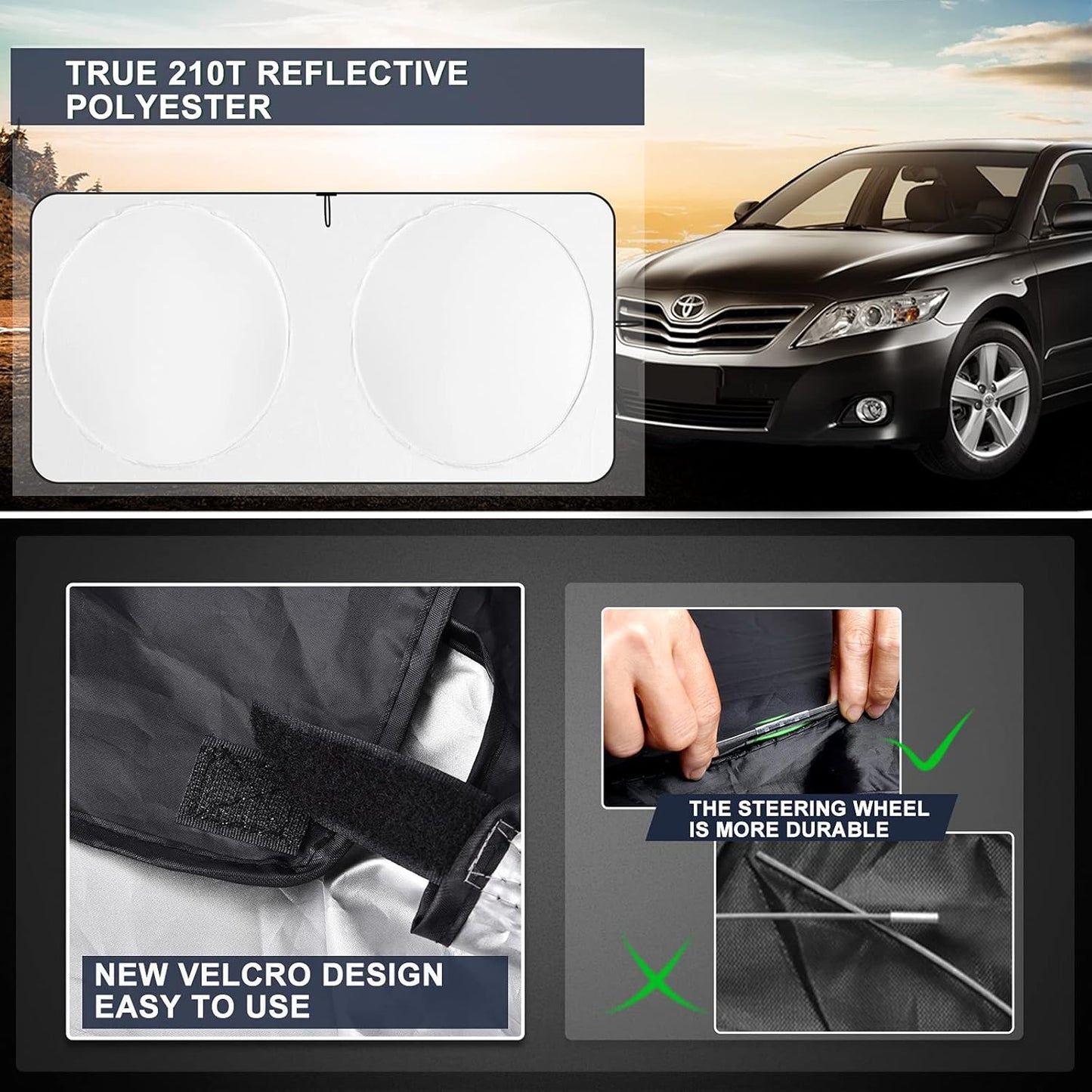 INSAUTO Windshield Sun Shades Custom Fit for Toyota Camry 2007-2017- Sunshade for Front Window Cover - Double Layer Heat Shield Sun Visor Cool Car Accessory