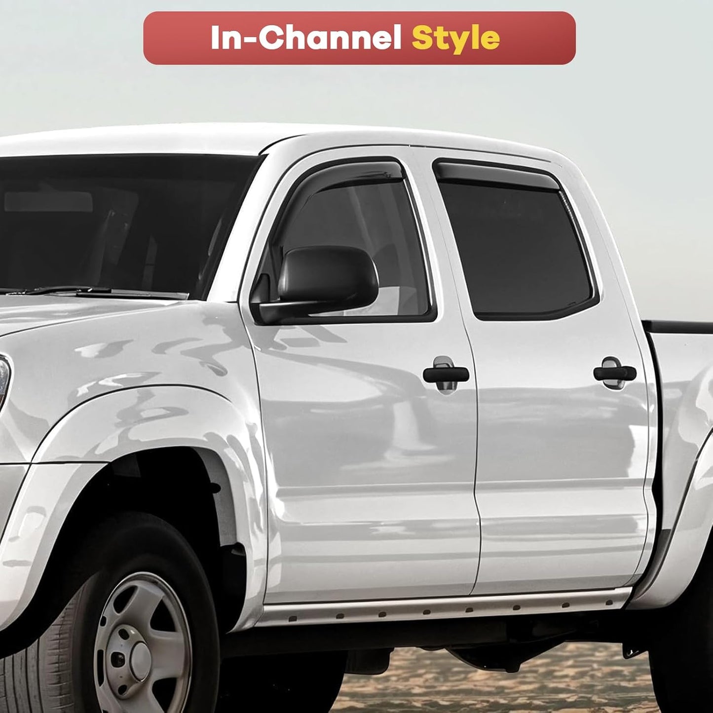 4PCS in Channel Rain Guards for Tacoma 2005-2015 Double Cab, Durable Side Wind Deflectors, Vent Window Visors Shades Shield, 2006 2007 2008 2009 2010 2011 2012 2013 2014