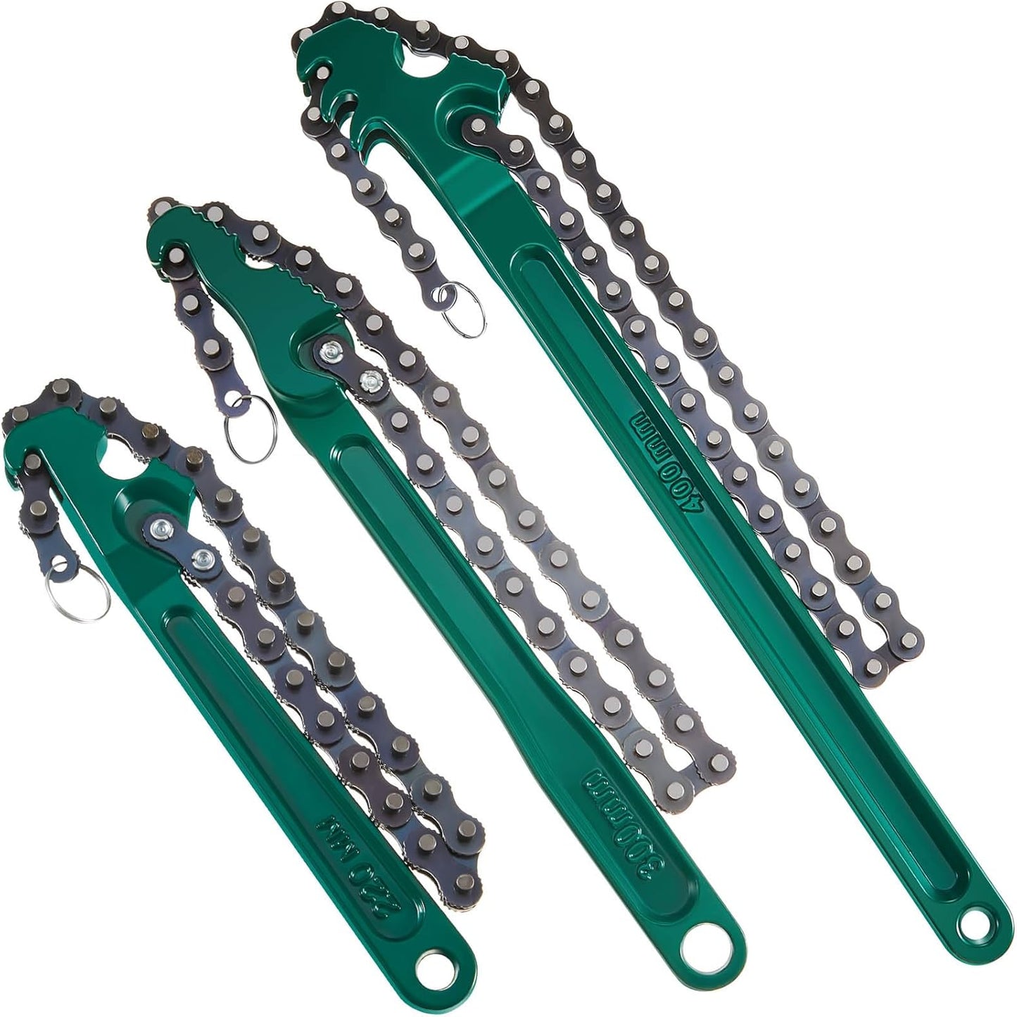 Lasnten 3 Pcs Large Reversible Chain Oil Filter Wrench with 12 16 9 Inch Chain Wrench Adjustable Heavy Duty Carbon Steel Sturdy Pipe Fitting Tool Spanner for Ratcheting Universal(Green)