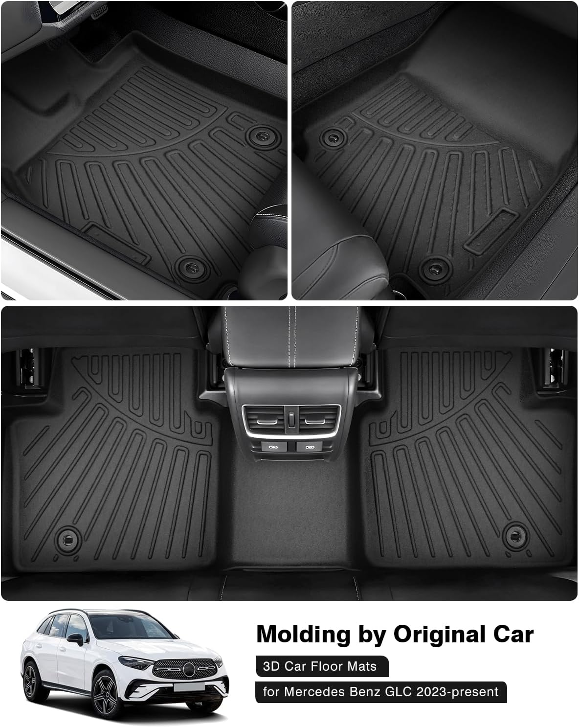 Powerty Floor Mats for 2023 2024 2025 Mercedes Benz GLC丨GLC 300丨GLC 350e丨4Matic Accessories All Weather Floor Liner 3D TPE 1st & 2nd Row Floor Mat Heavy-Duty Floor Liners