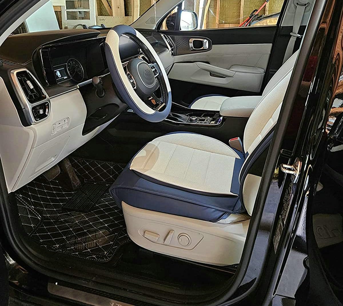 Custom Car Floor Mat Compatible with BMW Mercedes-Benz Toyota Cadillac Lexus Honda Infiniti Nissan Hyundai Kia Audi All Models Cars Sedans SUVs Automotive Mats (Edge Yellow Middle Black Beige)