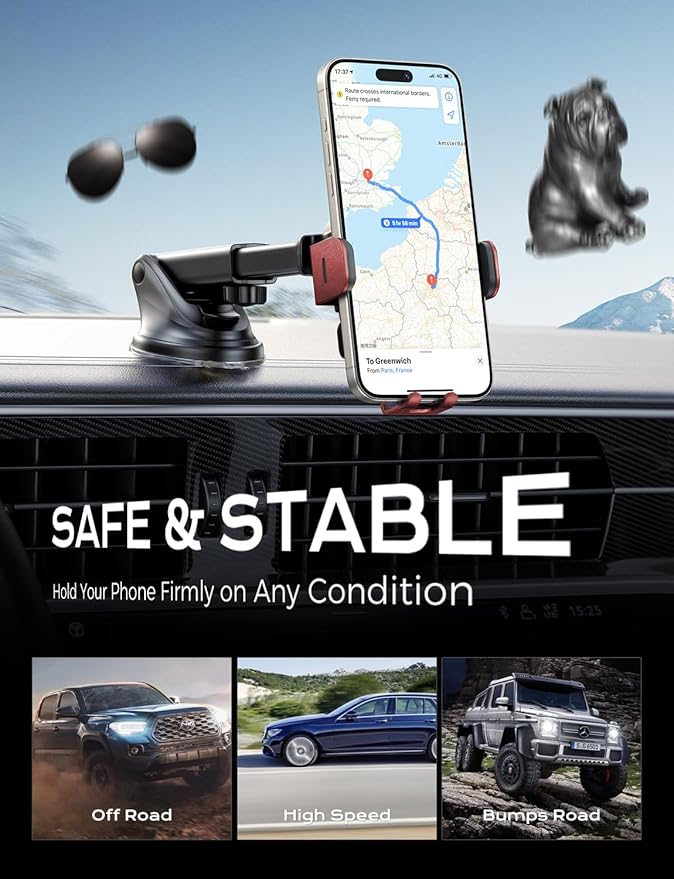 CHGeek 15W Fast Charging Auto Clamping Car Charger Phone Mount Phone Holder (Red)