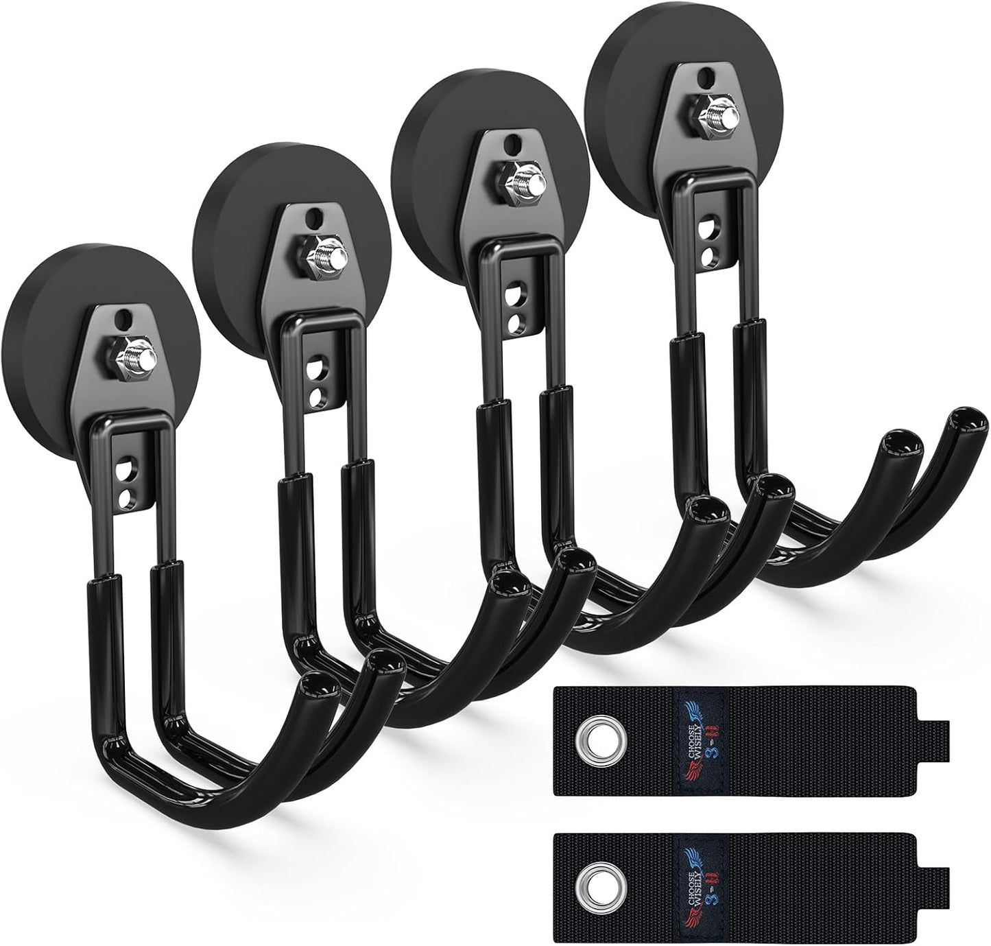 3-H Heavy Duty Magnet Garage Hooks 4 Pack, J Shape Strong Magnetic Hooks for Hanging Cordless Power Drill, Utility Magnetic Tool Holder for Metal Cabinet, Steel Pegboard, Toolbox, Garage(Black)