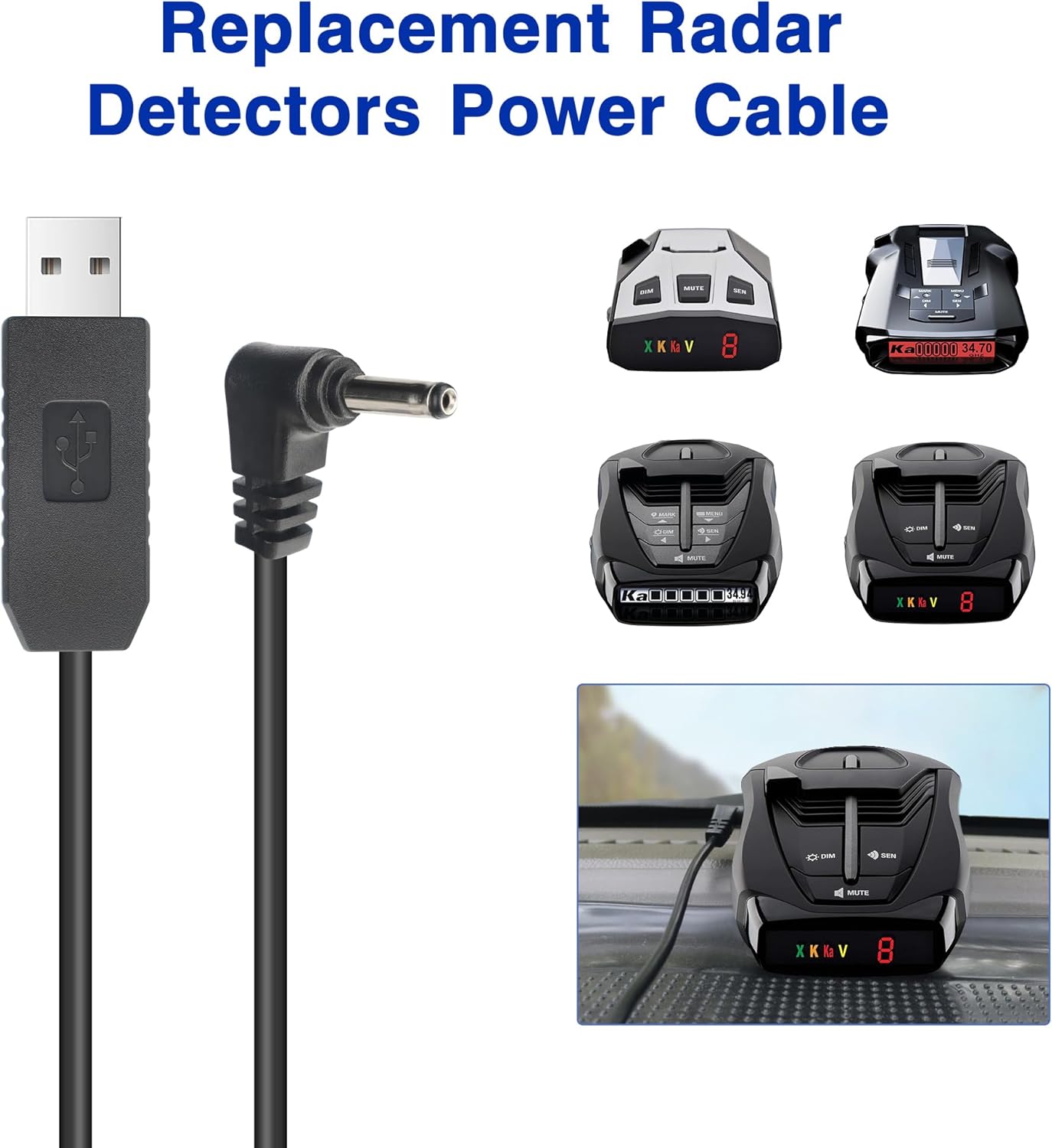 Radar Detector Power Cable for Cobr RAD350 380 450 480i 700i XRS9370 955 5300 9940 SPX 5300 5521 7700 ESR700 ESD737 767 SLR Vendetta 500,Power Cord for Cobr,Car Replacement Charging Cable 3.3ft