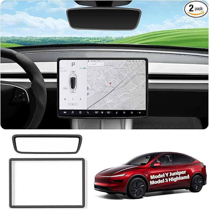 for Tesla Protector Trim Frame Model Y Juniper Model 3 Highlan 2026 Screen Edge Frame Rearview Mirror Cover Model Y Accessories Interior Silicone Decorations Center Console Decor Black