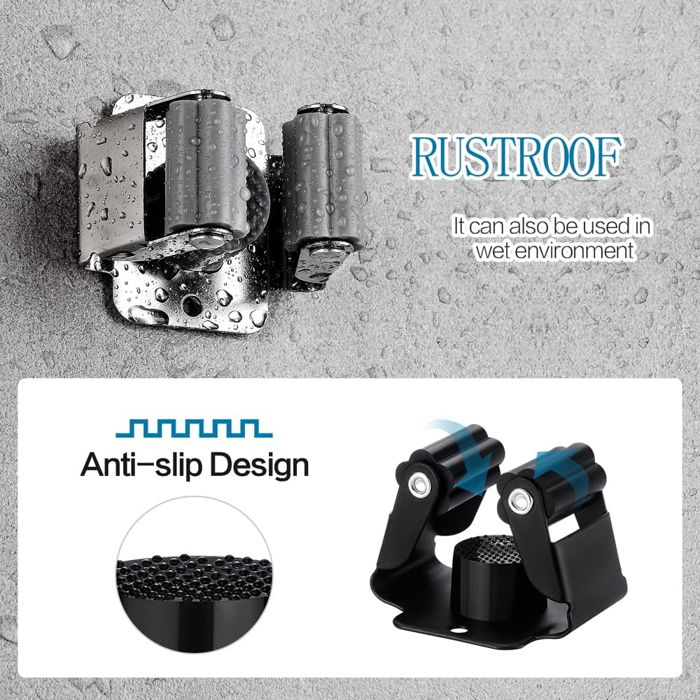 6PCS Broom and Mop Holder, Heavy Duty Garden Tool Organizer Rack Rake and Shovel Handle, Stainless Steel Mop Hanger. Screws for Wall Mounted. Matte Black