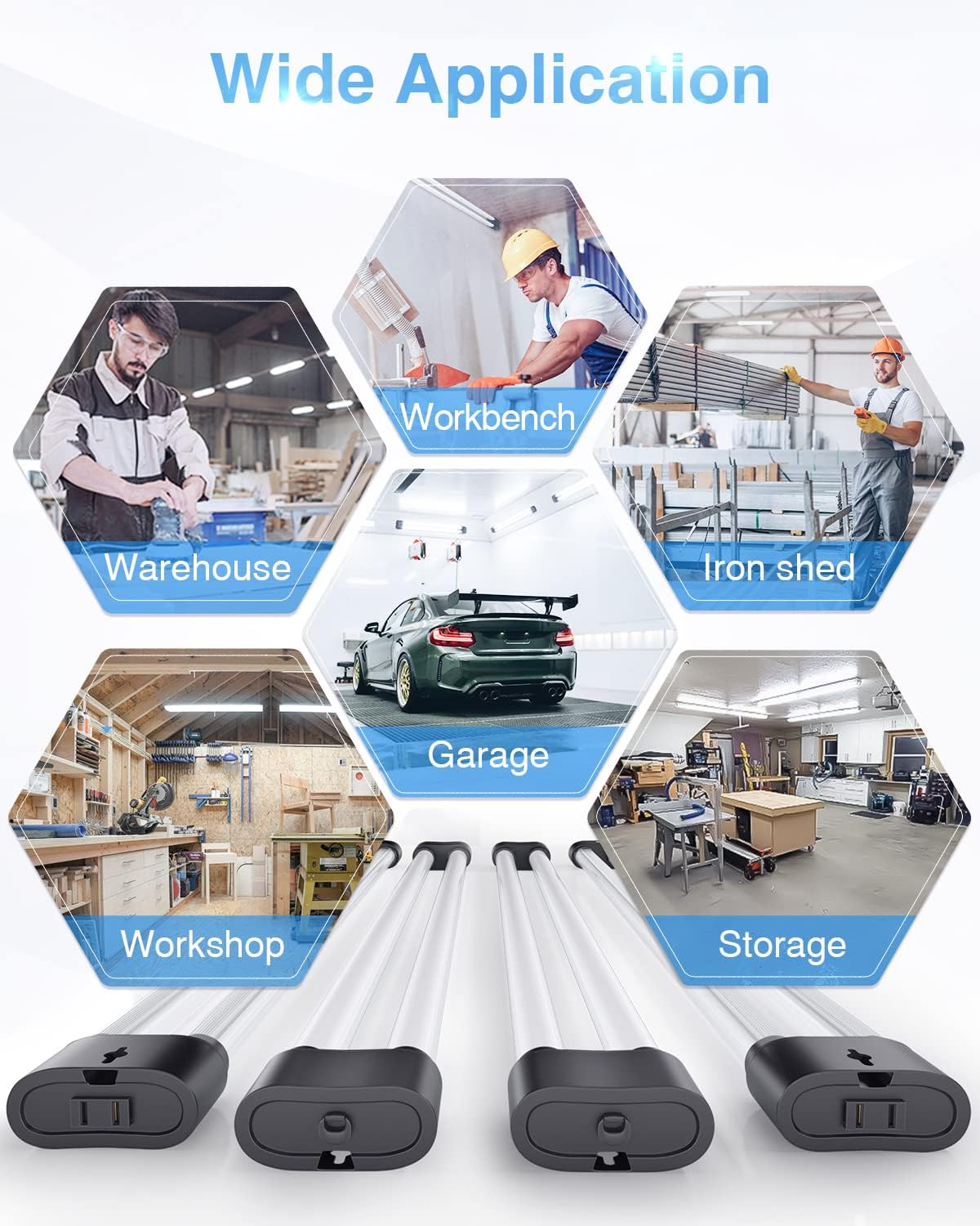 Ensenior 4 Pack Linkable LED Utility Shop Light, 4 FT, 4400 High Lumens, 36W Equivalent 280W, 5000K Daylight, 48 Inch Shop Light for Garage, Surface or Hanging Mount, Black, ETL Certified