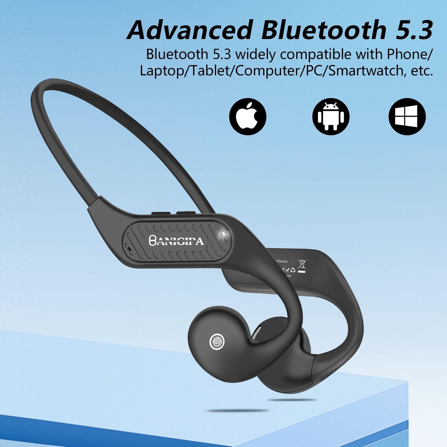 BANIGIPA Open Ear Headphones Wireless Bluetooth, Upgraded 5.3 Bluetooth Headphones with Microphone for Cell Phones, Waterproof Wireless Headset for Running, Cycling, Hiking, Driving,10 Hrs Playtime