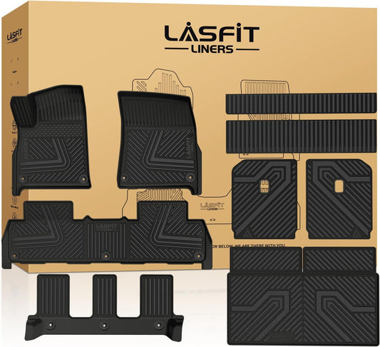 LASFIT Floor Mats & Trunk Mat & Backrest Mat for Rivian R1S 2024 2023 2022, All Weather TPE Mats Custom Fit Floor Liner & Cargo Mat for R1S 1st & 2nd & 3rd Row Full Set Car Mats and Cargo Liner