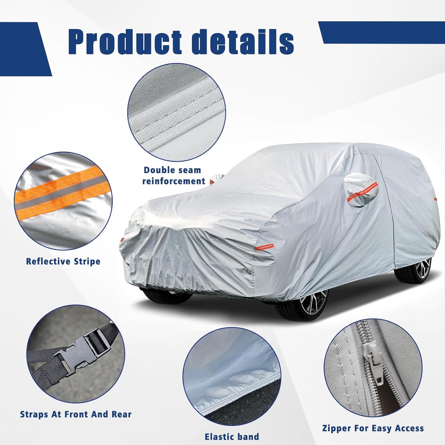 Kayme 6 Layers SUV Car Cover Custom Fit for Ford Explorer（2006-2025） Waterproof All Weather for Automobiles, Outdoor Full Cover Rain Sun UV Protection.Silver