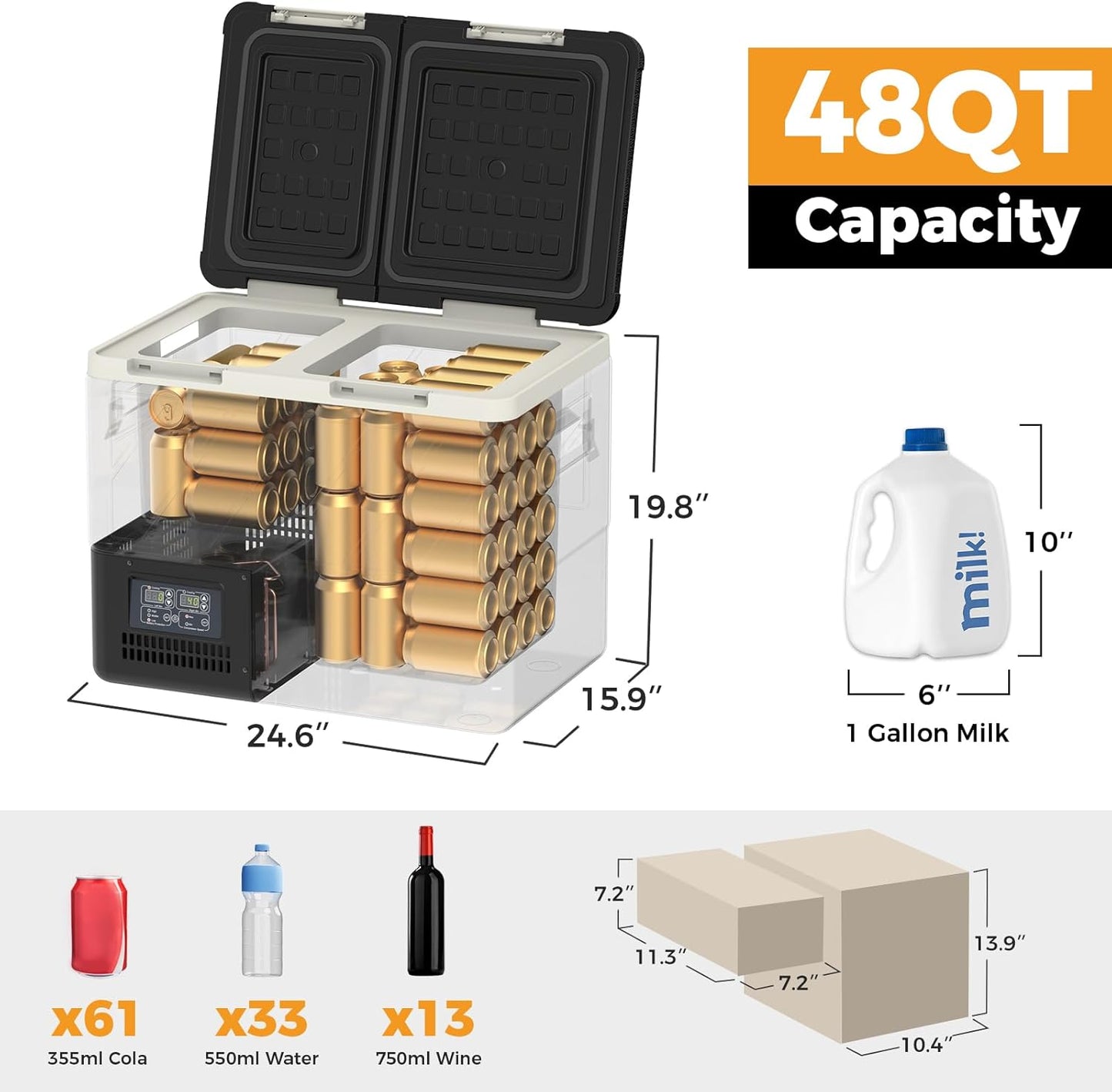 Setpower DT45 Car Refrigerator with APP Control, 48QT(45L) Electric Cooler Dual Zone Fridge Freezer, 12V Refrigerator Portable Freezer for Camping, Travel, Road Trip