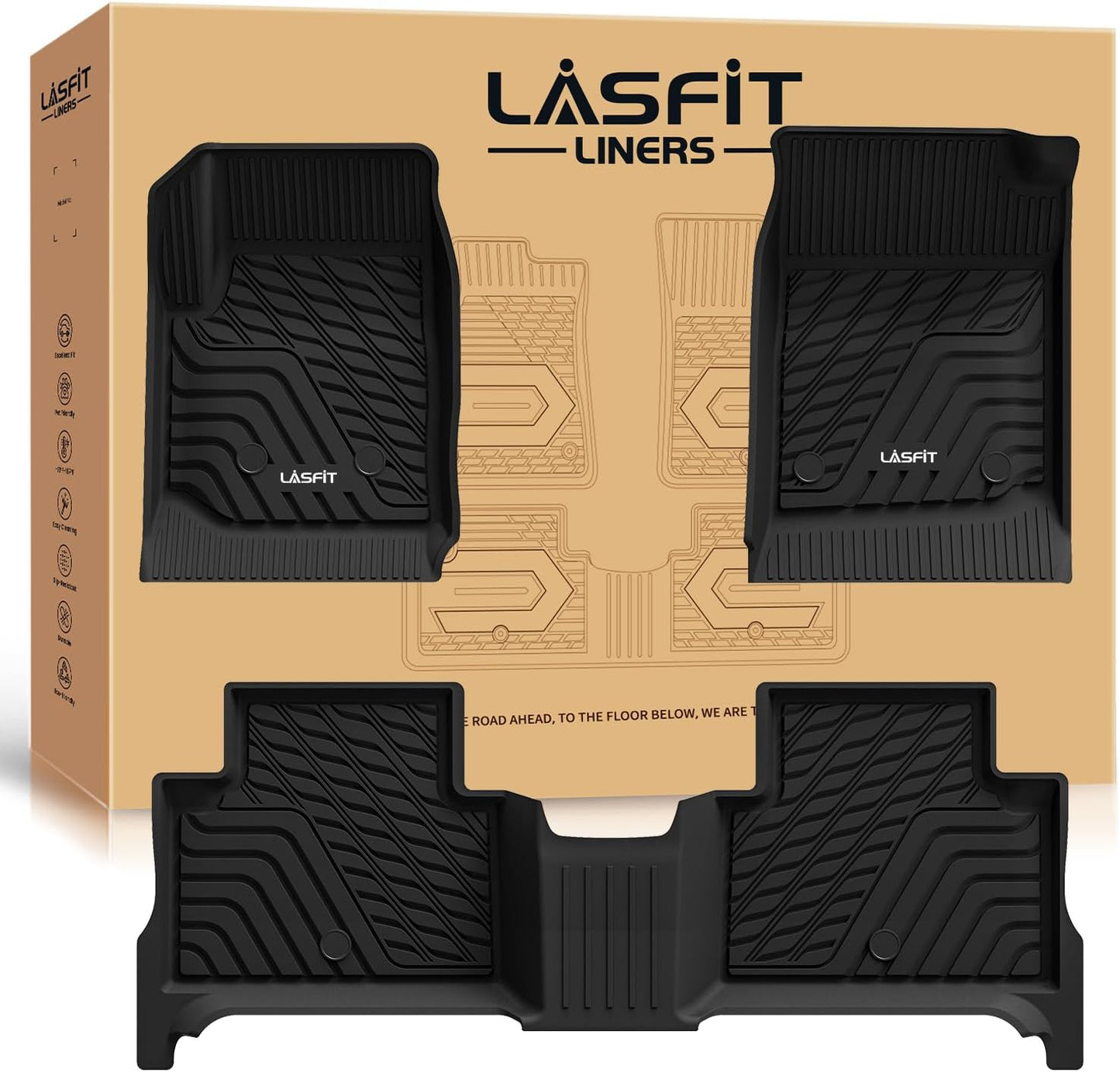 LASFIT Floor Mats for Chevrolet Chevy Colorado/GMC Canyon 2015-2022 (Only Crew Cab), All Weather TPE Custom Fit Automotive Floor Mats for Cars, 1st and 2nd Row Car Floor Mats Full Set, 3 PCS, Black