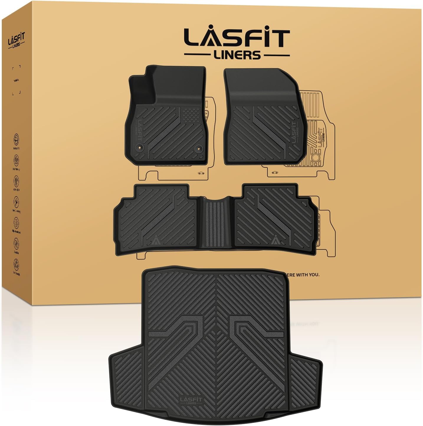 LASFIT Floor Mats & Cargo Liner for Chevrolet Malibu 2016-2025 Car Mats (Not Fit Hybrid), All Weather TPE Custom Fit Floor Mats for Cars, 1st and 2nd Row Car Floor Mats for Malibu Accessories Black